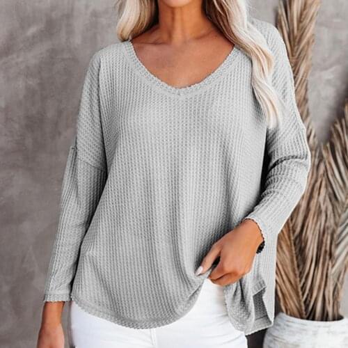 Womens V Neck Batwing Sleeve Waffle Knit Tops Casual Loose Shirts Solid Color Blouse Elastic Long Sleeve Knitted Top Pullovers