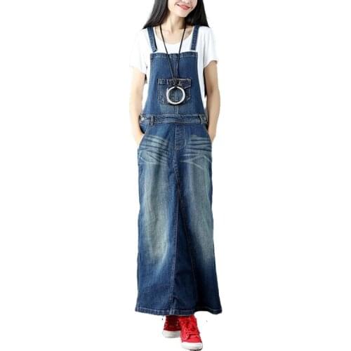 Spring Summer Ladies Women Jeans Dress Sleeveless Split Pockets Suspender Denim Long Dress