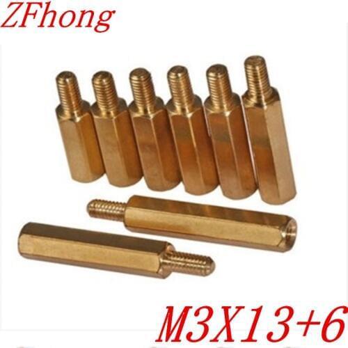 100PCS M3 x 13+6 M3*13 male to female brass standoff spacer
