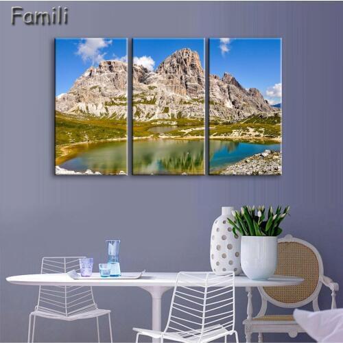 3Pcs Lake And Dolomites Nature Landscapes in Italy canvas fabric Poster wall art Room Decor Home Decoration,quadro decorativo
