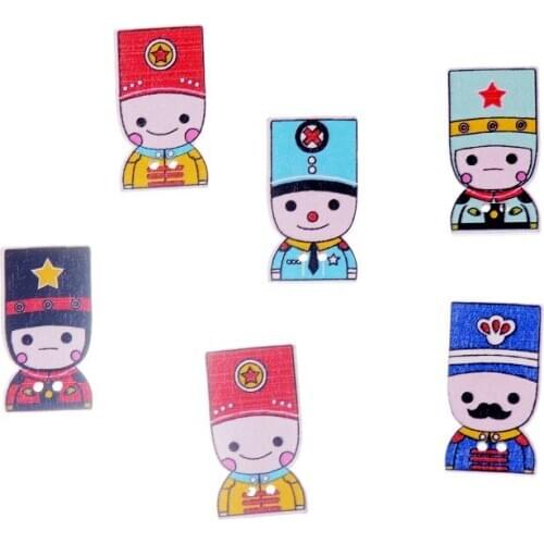 Free shipping 50pcs Random Mixed 2 Holes Soldier Pattern Wood Sewing Buttons Scrapbooking 30x16mm F0943