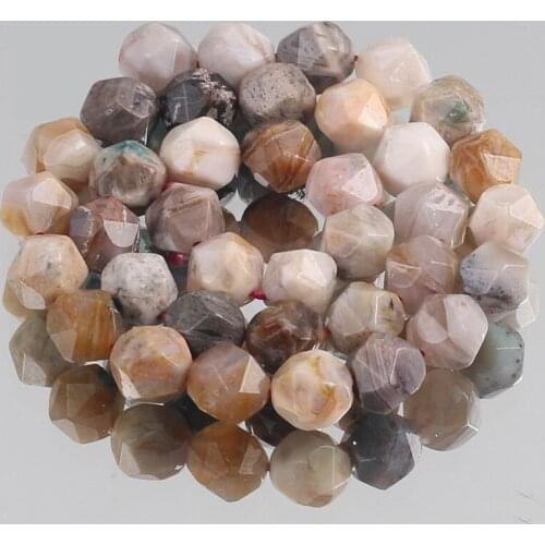 Natural Faceted Bamboo Leaf Agates Stone Round Loose Spacer Beads for Jewelry Making DIY Bracelet Necklace 15'' Strand 6/8/10mm