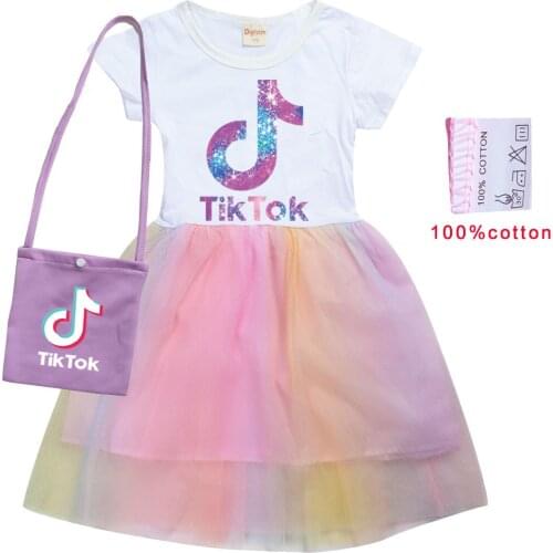 TIK TOK Child Dress Princess Dress+Bag Kids Dresses For Girls Costume Wedding Party Dress Vestidos 2-10 Age