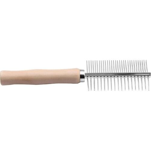 Double-sided comb pet supplies stainless steel needle sparse and dense teeth wooden handle clean beauty comb