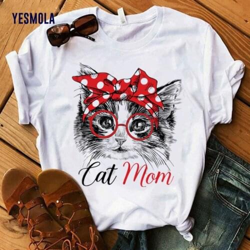 YESMOLA Women T-shirt Cat Mom Fashion Mama Clothes Printed Cute Tshirt Female Cartoon Casual Funny T Shirt Tops