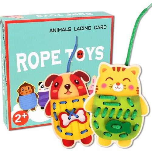 Big Size Animal Thread Changing Toys Childrens Early Educational Wooden Toys Life Skill Practice Desktop Games for Kids