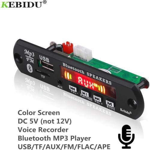 KEBIDU 5V Bluetooth MP3 Player Decoder Board Color Screen for Car Kit FM Radio TF USB 3.5mm AUX Audio Module Record Hands-free