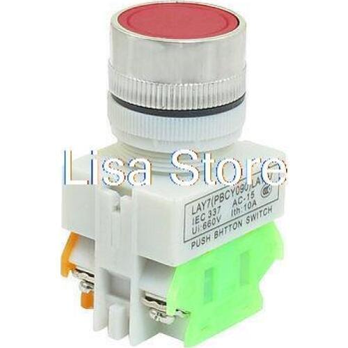 Round Green Cap Momentary 1NO+1NC DPST Push Button Switch 660V 10A