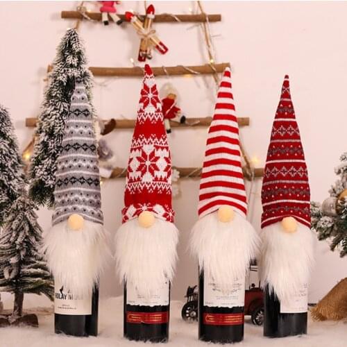 Wine Bottle Cover Toppers, Christmas Gnomes Champagne Bottle Decoration for Table Decorations