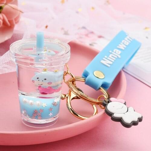 Fashion Cartoon Cow Horse Keychain For Women Pendant Transparent Sequin Key Chain PU Rope Car Bag Keyring Gift