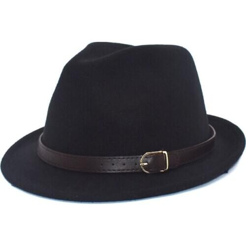 Mens Fedora Hat Womens Fashion Curl Jazz Hat Winter Black Wool Blend Hat Frederick Hat F104