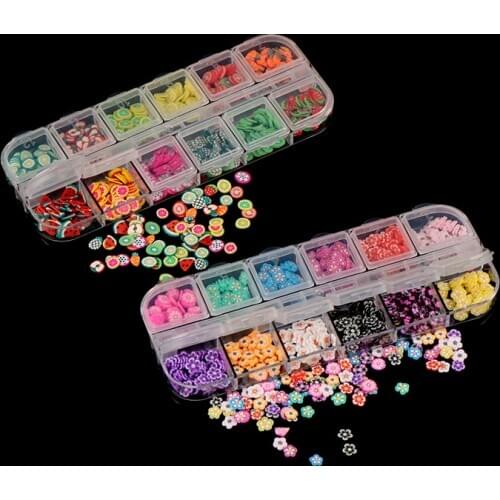 3D Soft Ceramic Tiny Cute Nails Arts Wheel Polymer Clay Fruits Shaped Feather Slices Clay Canes Nail Tips Stickers