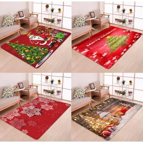 2020 New Fashion Hot Sale Christmas Floor Mat Santa Claus Flannel Carpet Rug Non-Slip Xmas Decor 5 Sizes