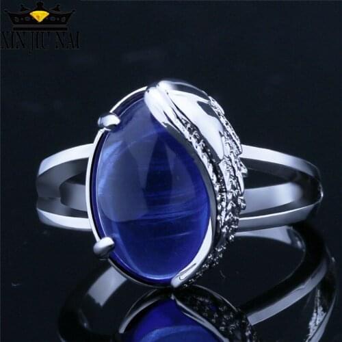 New Fashion Simple sapphire Angel Wing Eternity Ring for Women Elegant Round Cut Big Blue Zircon Rings Luxury Charm Trendy