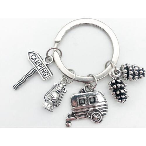 New Camping Keychain Trailer, RV Caravan Campground Key Chain, Nature Outdoors, Summer Vacation, Snowbirds Keyring Souvenir