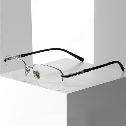 Men Half Frame Prescription Glasses Anti Blue Ray Gentlemen Eyeglasses for Progressive Transparent Lenses