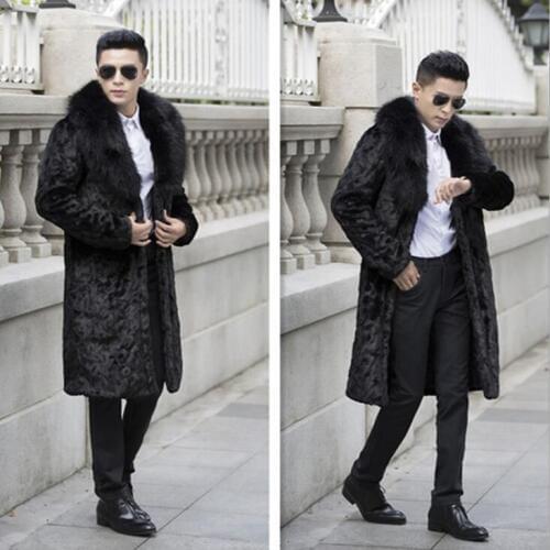 Autumn long faux mink leather jacket mens winter thicken warm fur leather coat men slim jackets jaqueta de couro fashion black