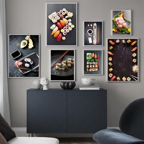 Japanese Food Sushi Posters Modern Restaurant Dining Hall Decoration Salmon Shrimp Canvas Prints Wall Mural Picture Home Decor