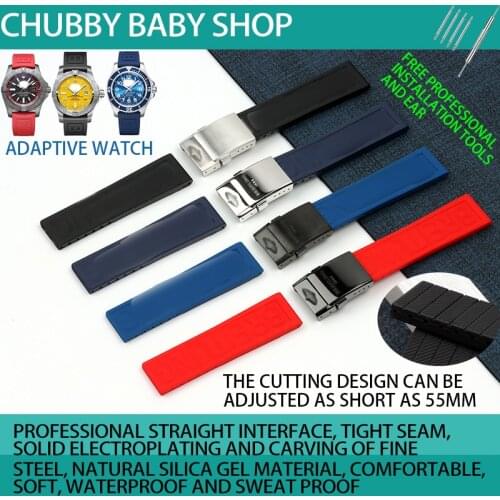 Top Brand watchband Silicone Rubber Black Blue Red 22mm 24mm Bracelet For navitimer/avenger/Breitling strap Wristband logo on