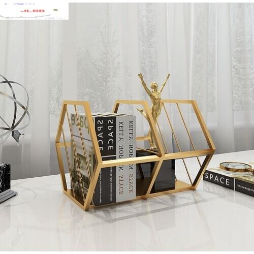 Nordic Rack Iron Bookshelf Desktop Storage Rack Office Supplies Finishing Box Desk Folder Hexagonal Storage Box Study Room Shelf