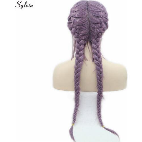 Sylvia 2x Twist Braids Wigs Lavender Violet/Purple Synthetic Lace Front Wig For Lady Braided Wigs With Baby Hair For Girl Party