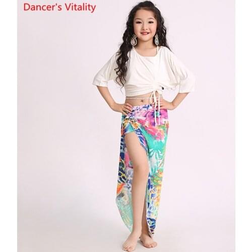 Belly Dance Top Or Skirt Summer Cotton Shirt Printing Split Skirt Practice Clothes Child Temperament Performance Clothing