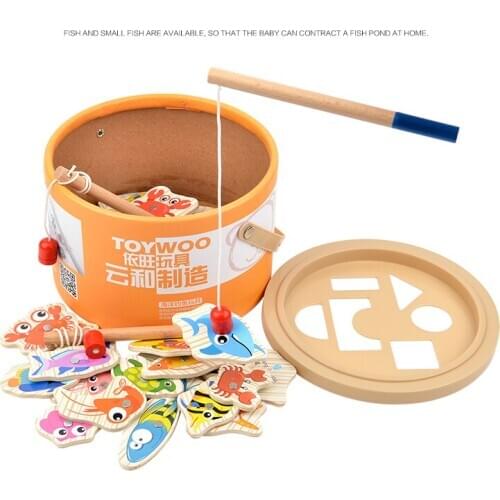 ToyWoo wooden toys baby bucket fishing magnetic ocean fishing children gifts 1-3 year old educational toys