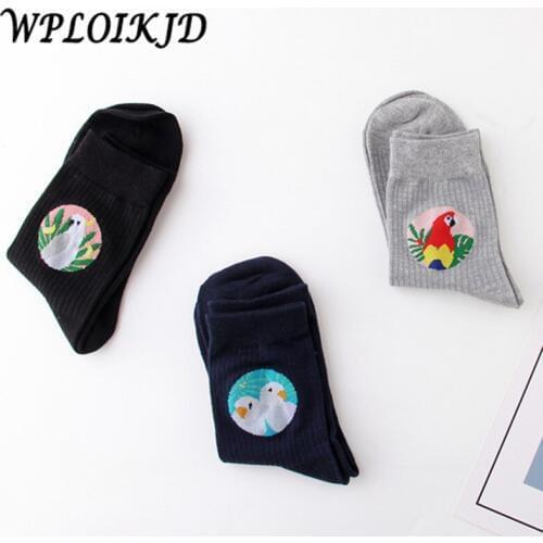 [WPLOIKJD]Japanese Art Bird Cute Meias Funny Socks Kawaii Jacquard Socks Women Animal Creative Harajuku Sokken Calcetines Mujer