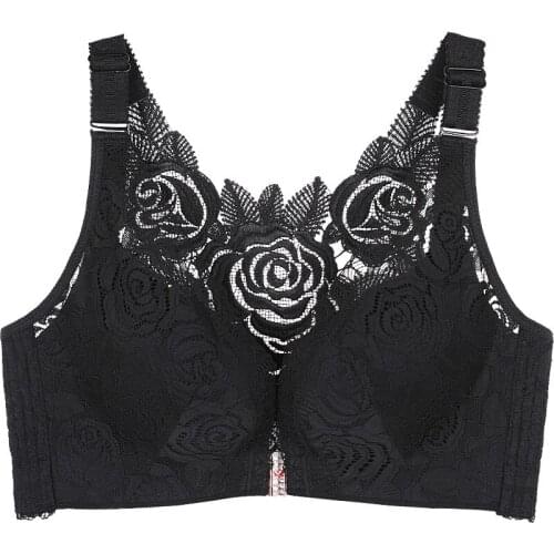 Top female Front button plus size bra 52D rose beauty back brassiere sexy lingerie Plus size underwear