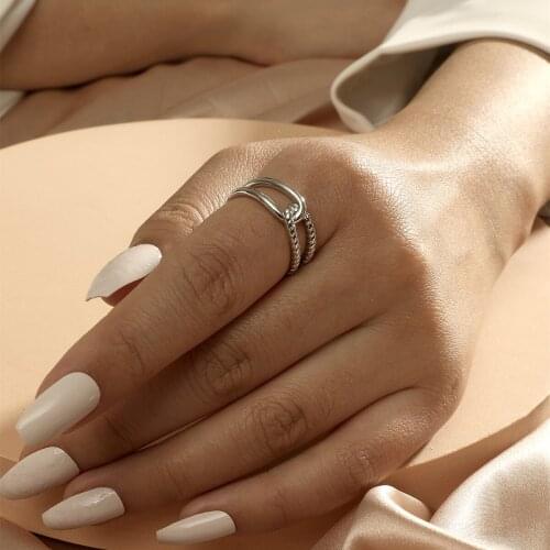 MANGOSKY Simple Style 925 Silver Gold Ring Adjustable Size For Women