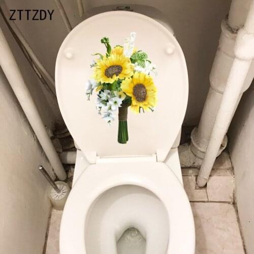 ZTTZDY 16.7*25CM Fresh Hand Painted Yellow Sunflower Bouquet WC Toilet Seat Sticker Home Wall Decal T2-0357