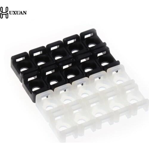100PCs 4.6mm Cable Tie Mount Wire Buddle Saddle Type Plastic Holder White Black