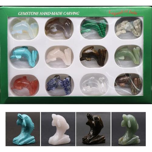 Dolphin Statue Natural Jaspers Room Decoration Gem Stone Healing Crystal Animal Figurines Reiki Carved Stones 12pc Gift Wholesal