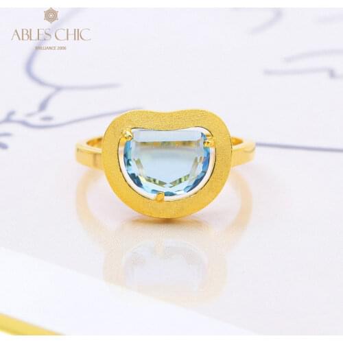 18K Gold Tone 925 Silver Matte Finish Blue Apple Zircon Rings Minimalist Solitaire Aqua CZ Stone Wedding Ring Fine Jewelry 2021