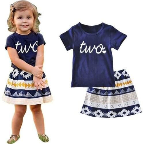2019 New Baby Girls Clothes Fashion Casual Child Outfits Kids Costume t shirt skirt 2PCS Set Toddler girl suit infant wear A141