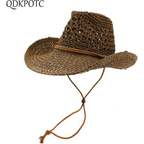 2021 Cap New Summer West Straw Cowboy Hats Fashion Hollow Out Breathable Outdoor Simplicity Sandy Beach Shading Sun Hats QDKPOTC
