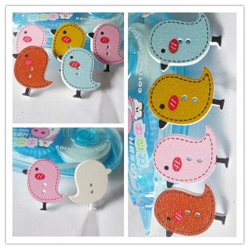 50PCs Mixed Wood Sewing Buttons Scrapbooking Bird 2 Holes 26mm x 23mm Clothes Accessories