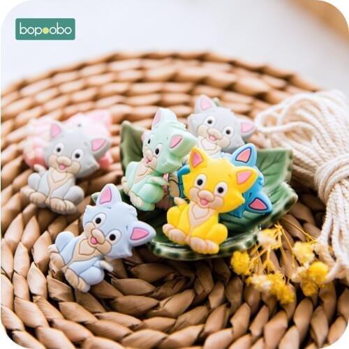 Bopoobo 10pcs Baby Teether Bpa Free Baby Teething Food Grade Silicone Panda Beads For DIY Nursing Pendant Rodents Baby Products