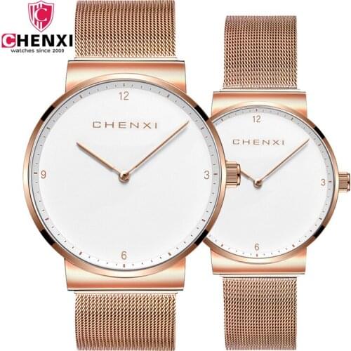 CHENXI Womens Couple Watch Mens Ultra-thin Dial Simple Waterproof Fashion Business Casual Mesh Strap Couple Quartz Watch WA236