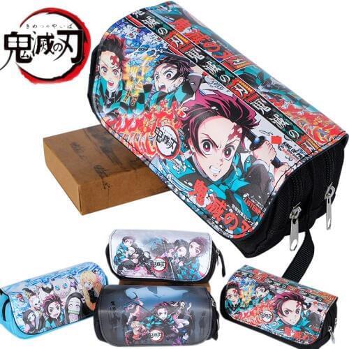 Demon Slayer: Kimetsu no Yaiba Anime Double Zipper Student Pen Pencil Case Cosplay Cartoon Multi-functional Stationery Bag Gift