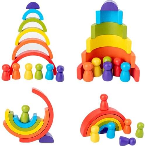 DIY Childrens Wooden Rainbow Toy Creative Wood Rainbow Stacked Balance Blocks Baby Toy Montessori Educational Toys For Children