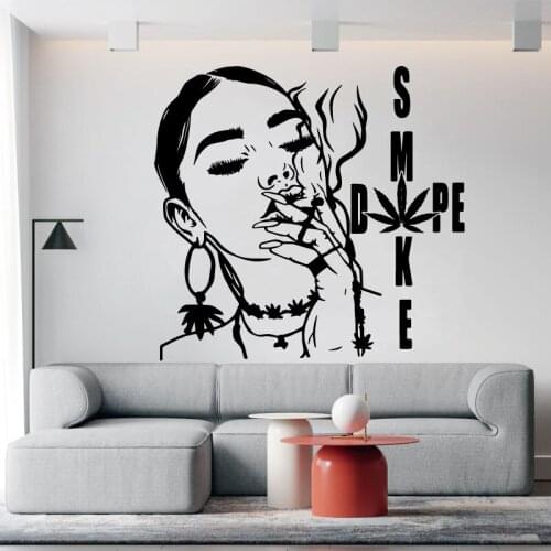 Girl Tobacco Leaf Pretty Sexy Girl Smoking Portrait Decal Beauty Salon Salon Bar Party Girl Room Decoration Vinyl Wall Sticker