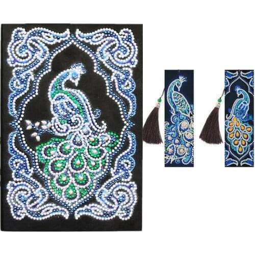 DIY Diamond Cross Stitch Notebook Bookmark Kit, Diamond painting Mosaic peacock Notepad Bookmarks Handmade Gift