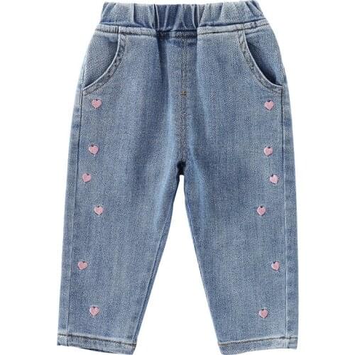 Baby Girl Jeans New 2021 Sweet Pants Love Fashion Spring Autumn Kids Clothes Children