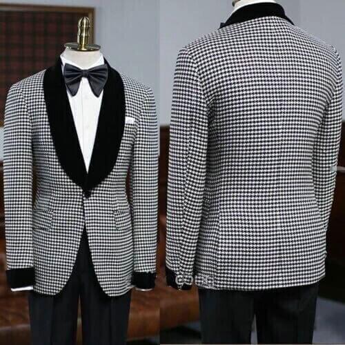 Elegant Suit For Men 2021 Morning Dinner Party Prom Suit Houndstooth Blazer Groom Wedding Men Suit Slim Fit Best Man Tuxedo