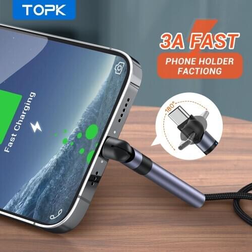 TOPK AN26 3A Micro USB Type C Cable Quick Charge 3.0 Phone Holder Fast Charging Type-C USB C Cable for Samsung Xiaomi