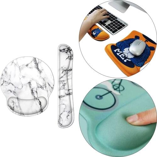 Mouse Pad & Wrist Support Ergonomic Mouse Pads for Computers Laptop Raised Memory Foam for Easy Typing White Marble