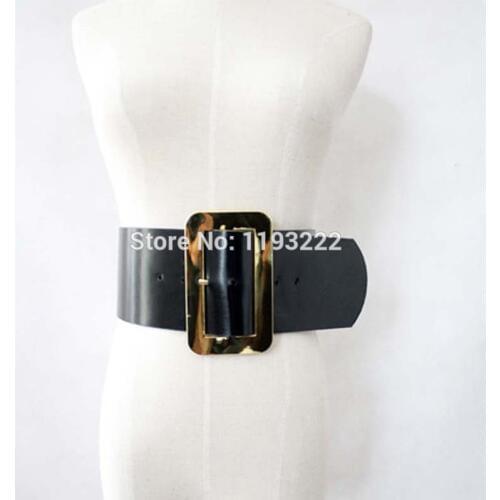 Cool Women Girl Dancer Studio Deco Handcrafted Big Square Buckle Wide Belt Leather Waist Straps Bogy Belt