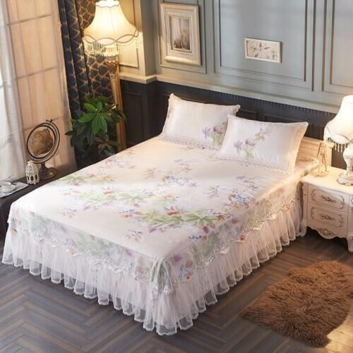 Summer Lace Bed Skirt Three-Piece Set of Summer Sleeping Mat Summer Washable Viscose Fiber Mat Non-Slip