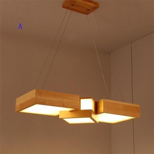 Restaurant Light Japanese Style Wooden LED Chandelier Rectangular Solid Wood Lighting Nordic Wood Living Room Office Chandelier